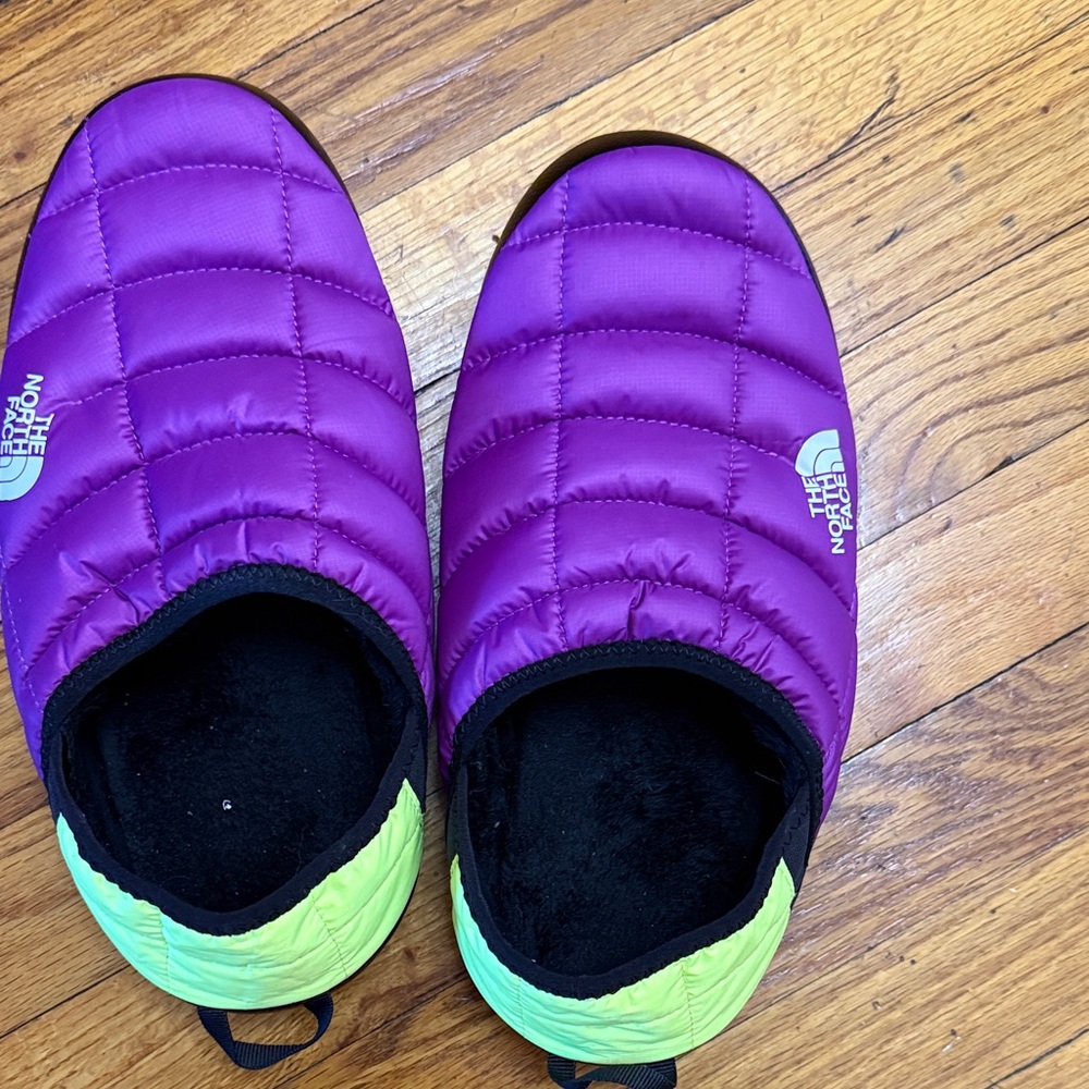 The North Face Vibrant Purple and Lime Slippers